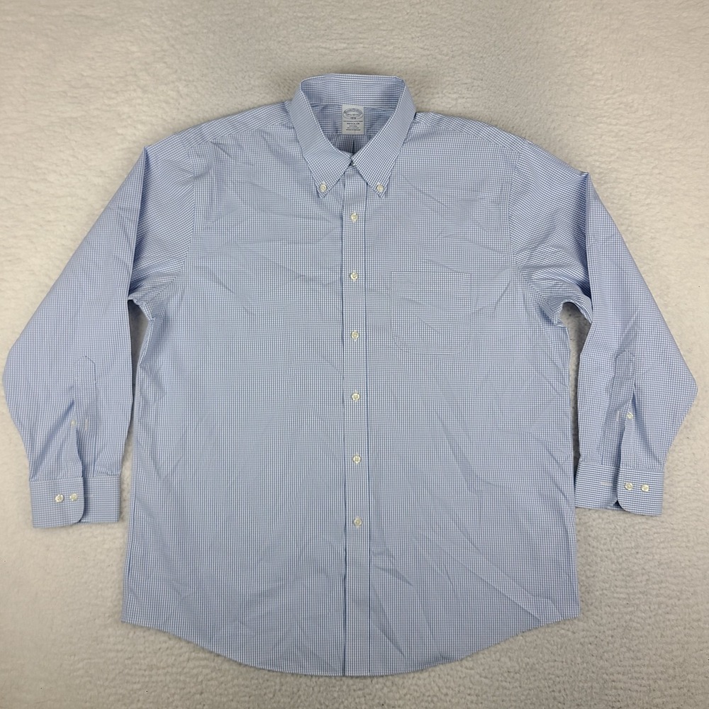 Brooks Brothers Shirt Mens 16.5 32/33 Blue Check Non Iron Regular Fit Button Up